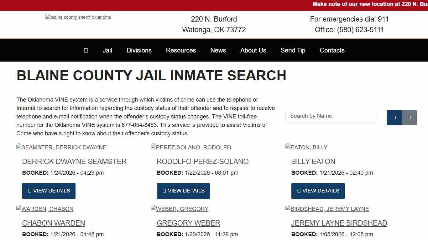 Inmate Search - Blaine County Sheriff's Office Oklahoma Watonga, OK